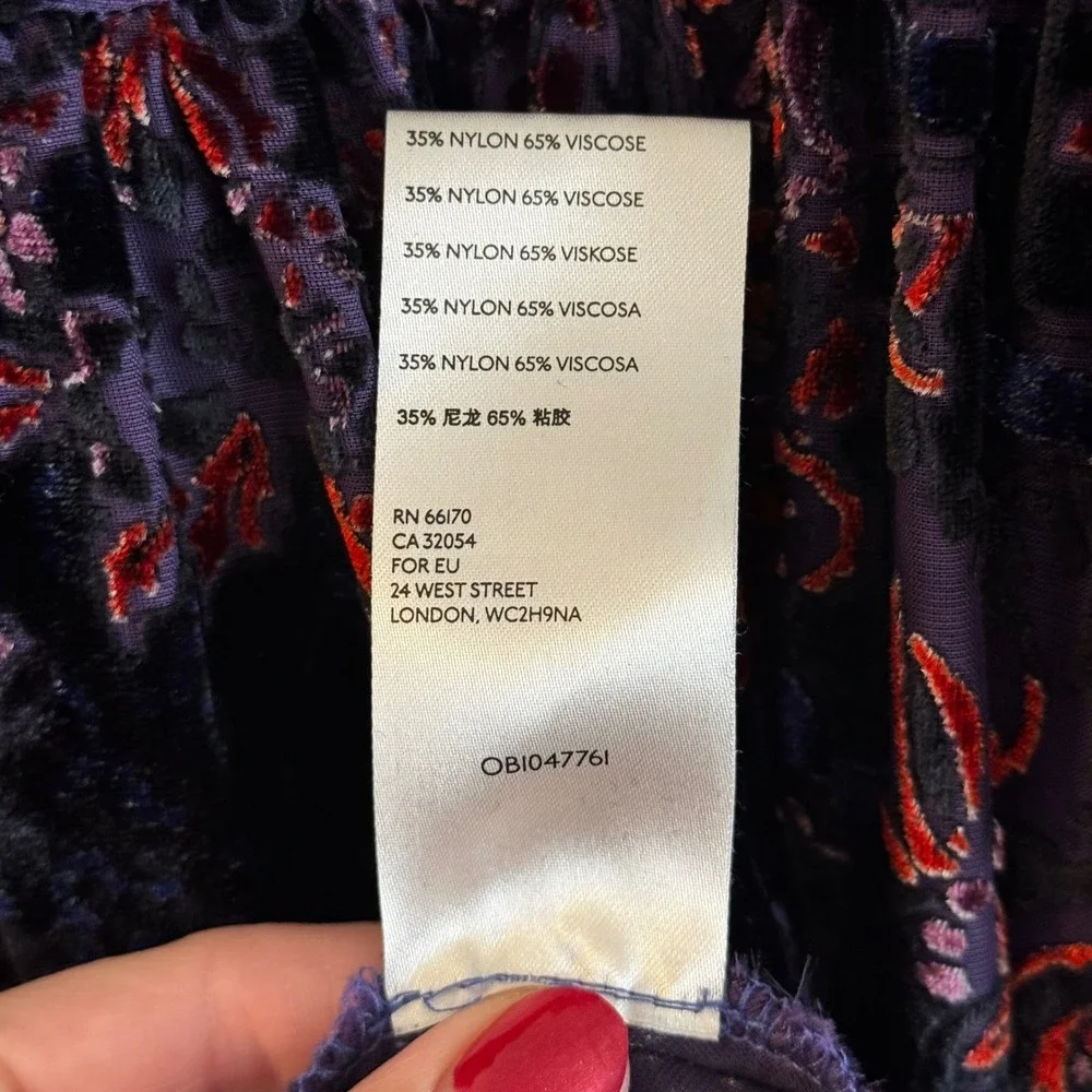 Free People Boho‎ Mirror, Mirror Long Sleeve Burnout Velvet Minidress, Medium